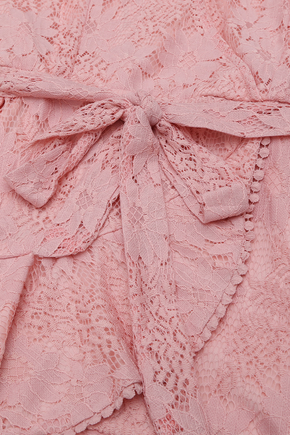 Pink Flutter Sleeve Wrap V Neck Floral Lace Short Dress