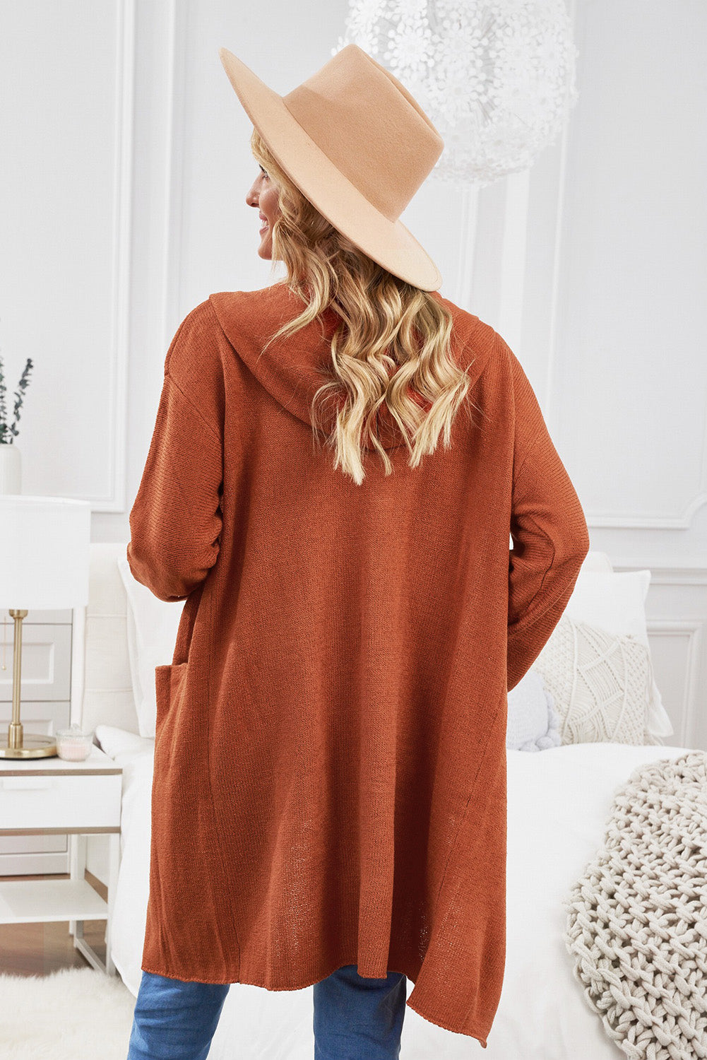 Brown Black/Gray/Brown Open Front Hooded Sweater Cardigan
