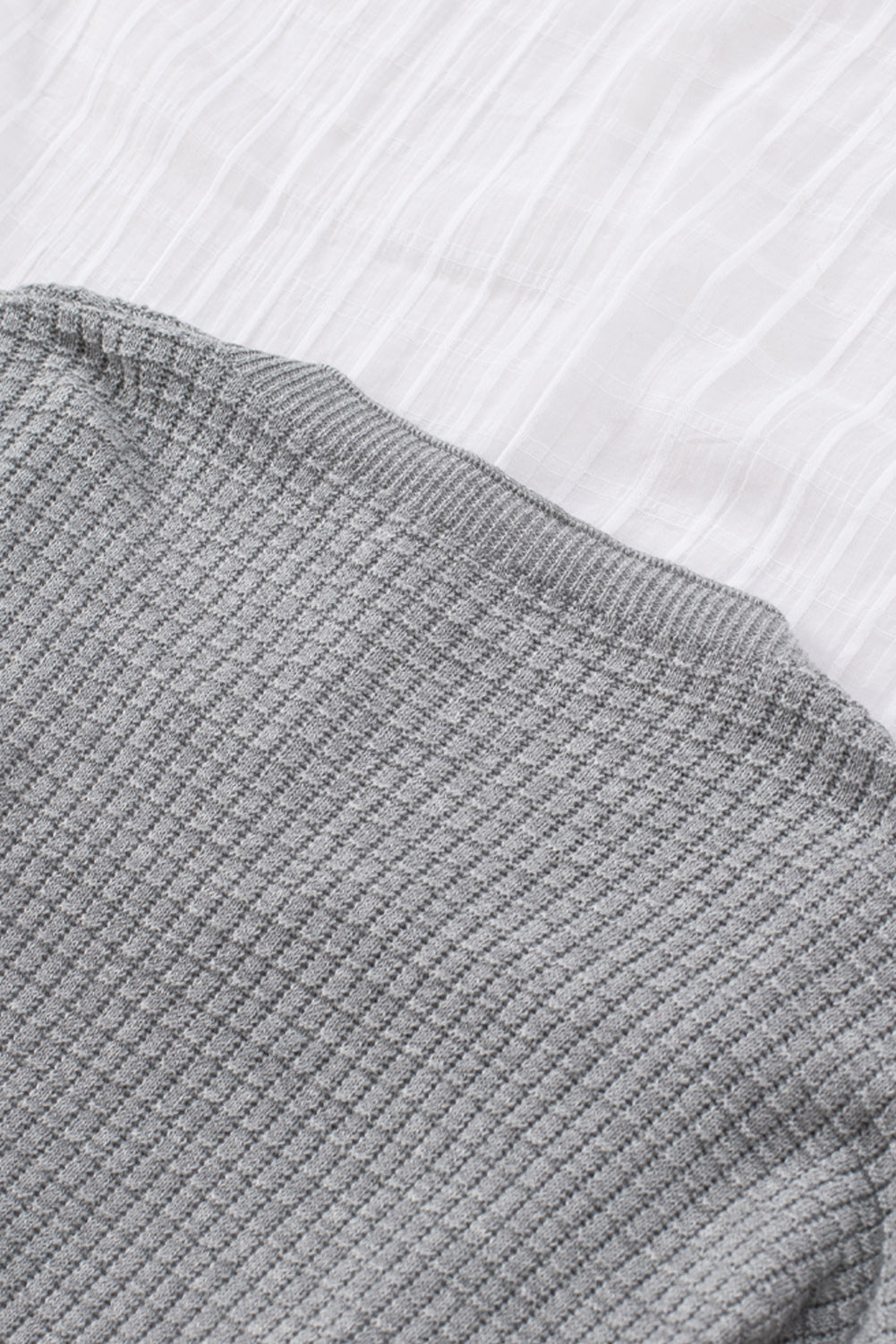 Gray Black/Pink/Gray/Khaki/Apricot Wrap V Neck Waffle Sweater