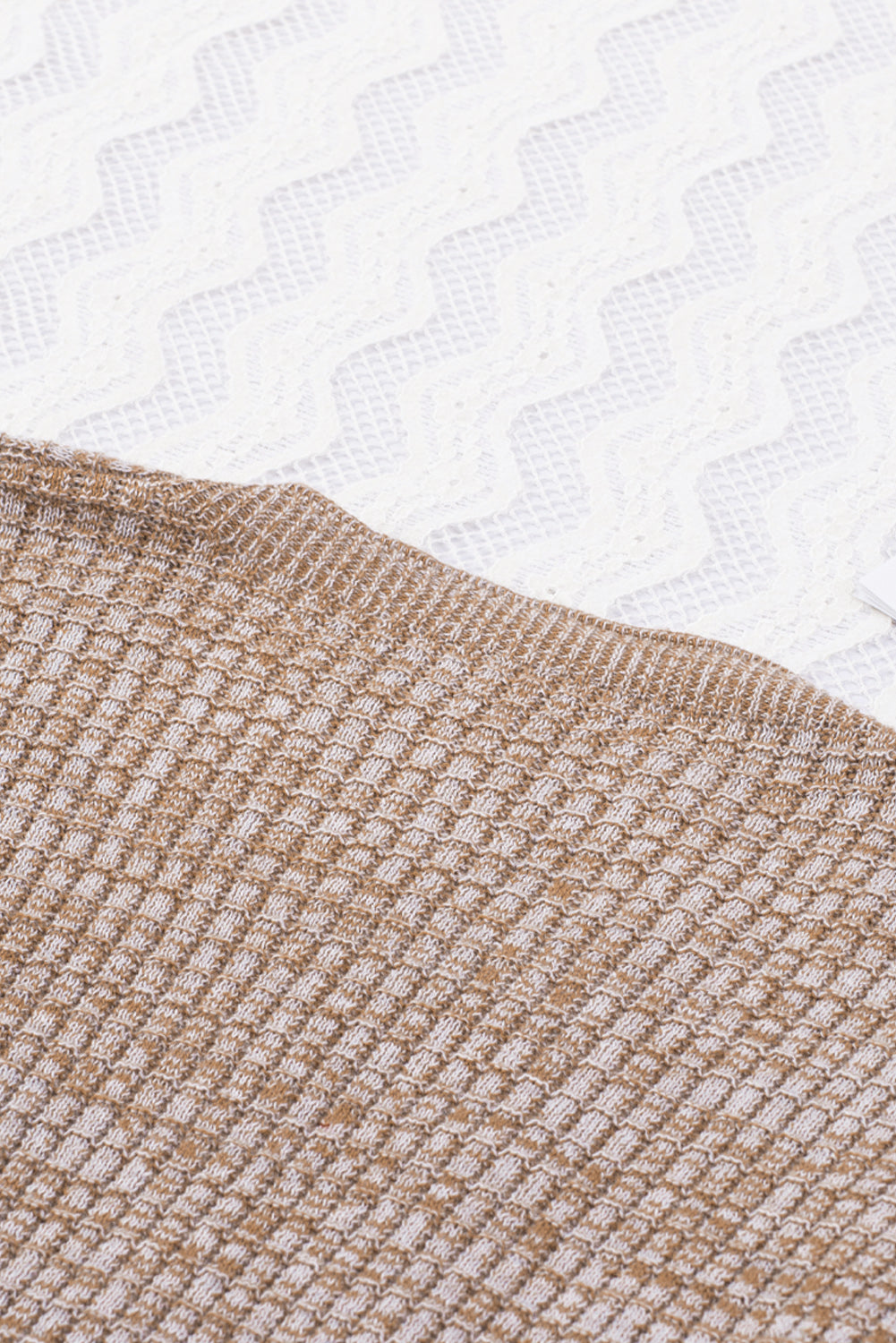Gray Black/Pink/Gray/Khaki/Apricot Wrap V Neck Waffle Sweater