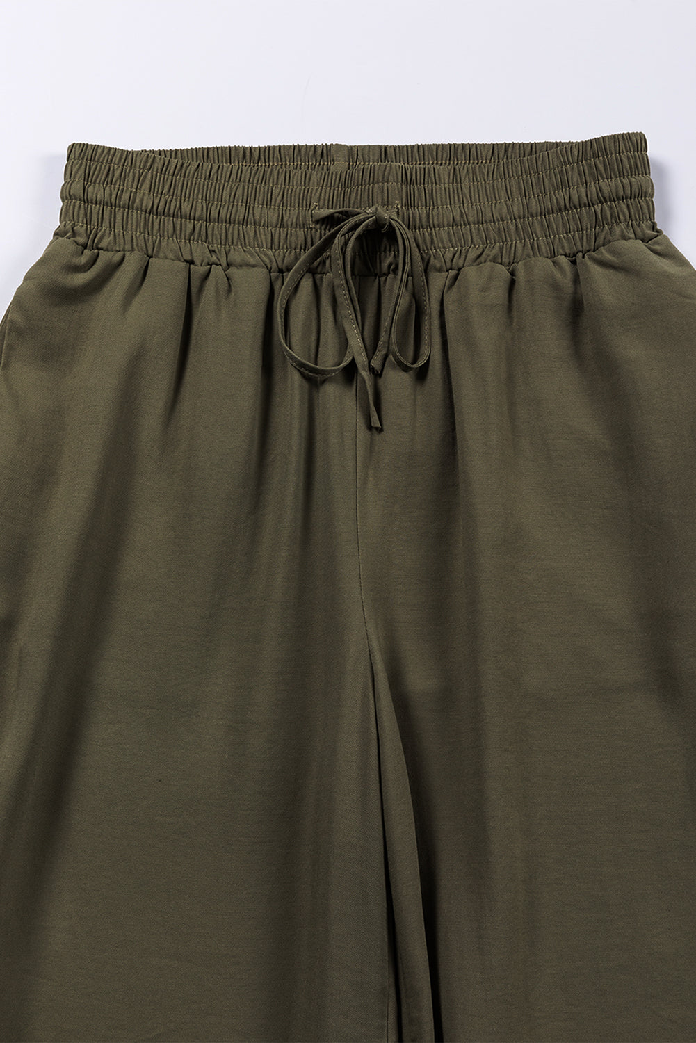 Blue Drawstring Elastic Waist Casual Wide Leg Pants