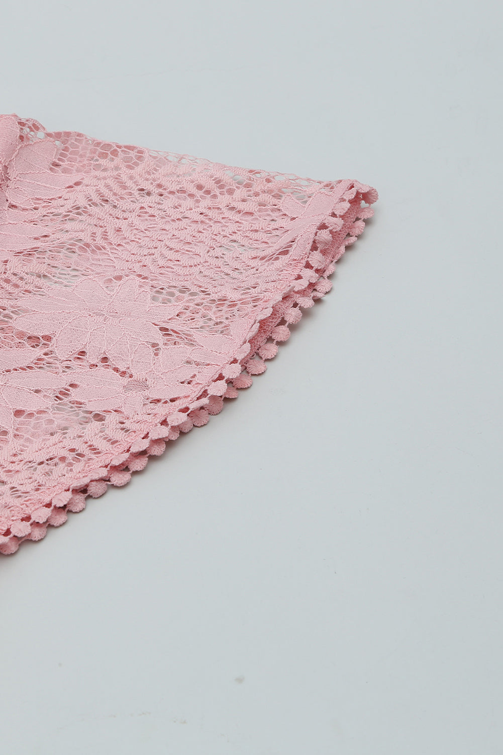 Pink Flutter Sleeve Wrap V Neck Floral Lace Short Dress