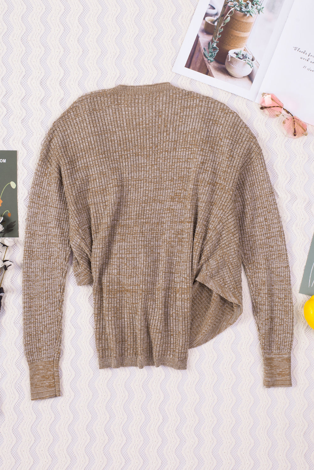 Gray Black/Pink/Gray/Khaki/Apricot Wrap V Neck Waffle Sweater