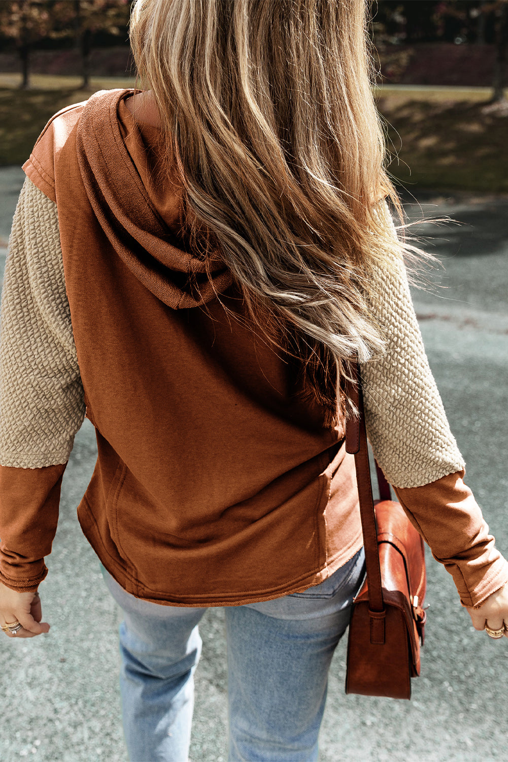 Parchment Contrast Sleeves Patchwork Colorblock Hoodie