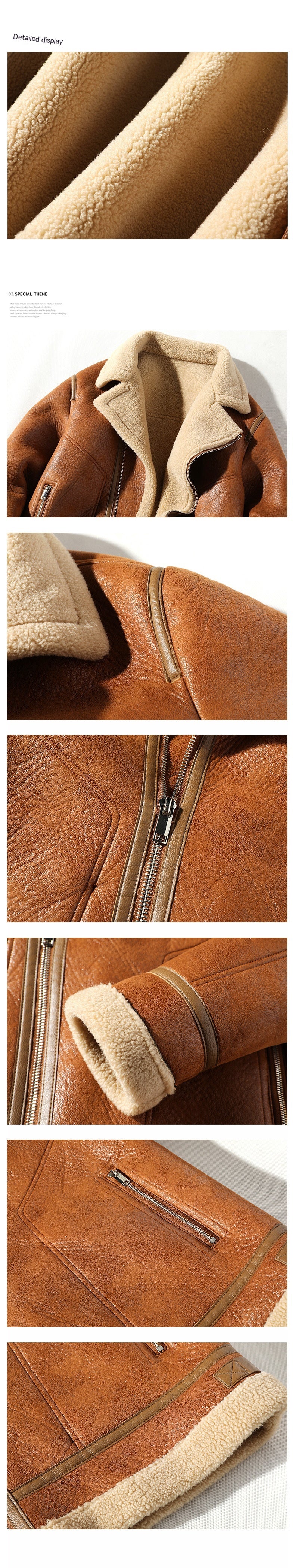 Fur Integrated Fleece-lined Padded Lapel Plus Size Leather Coat