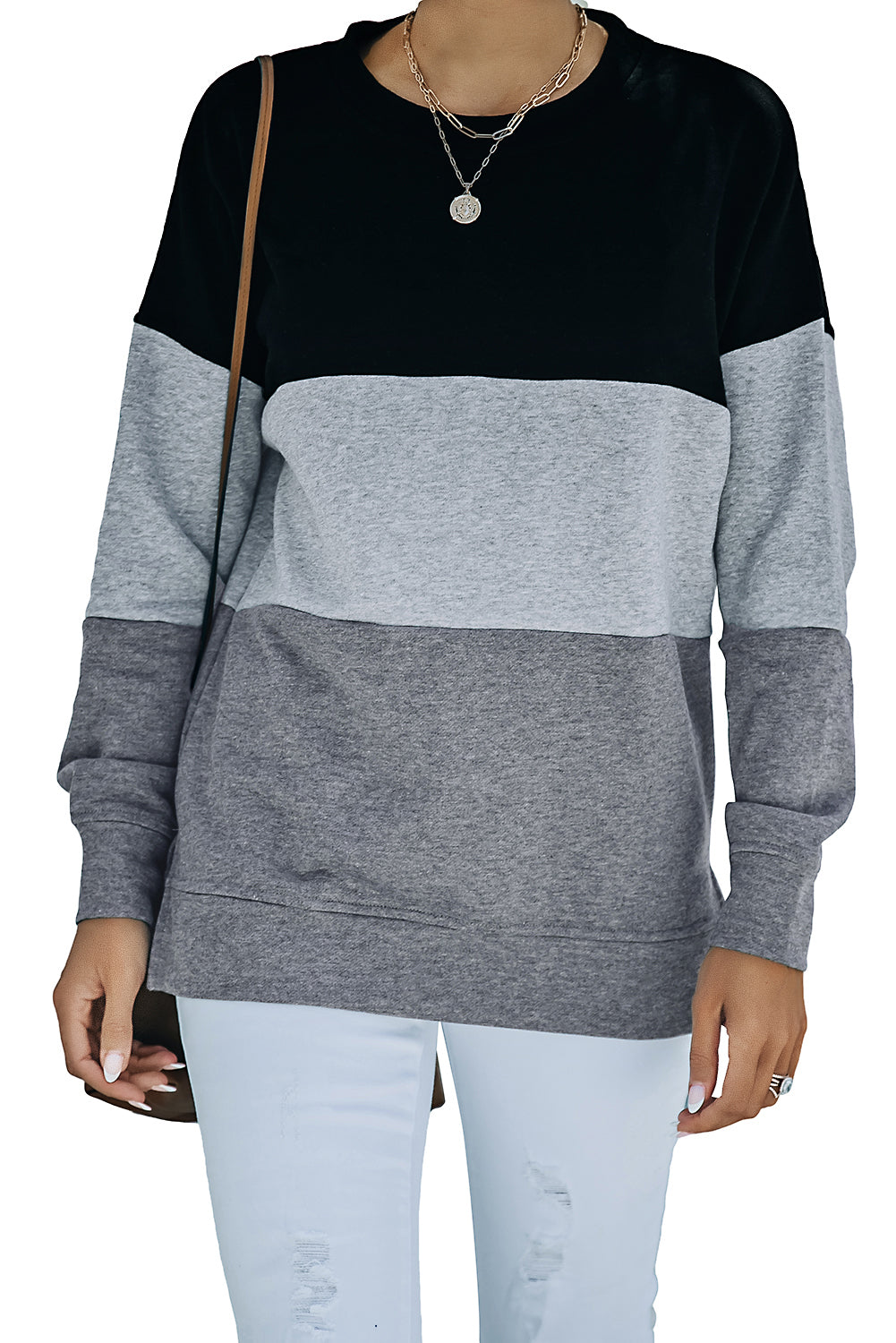 Colorblock Orange Contrast Stitching Sweatshirt with Slits