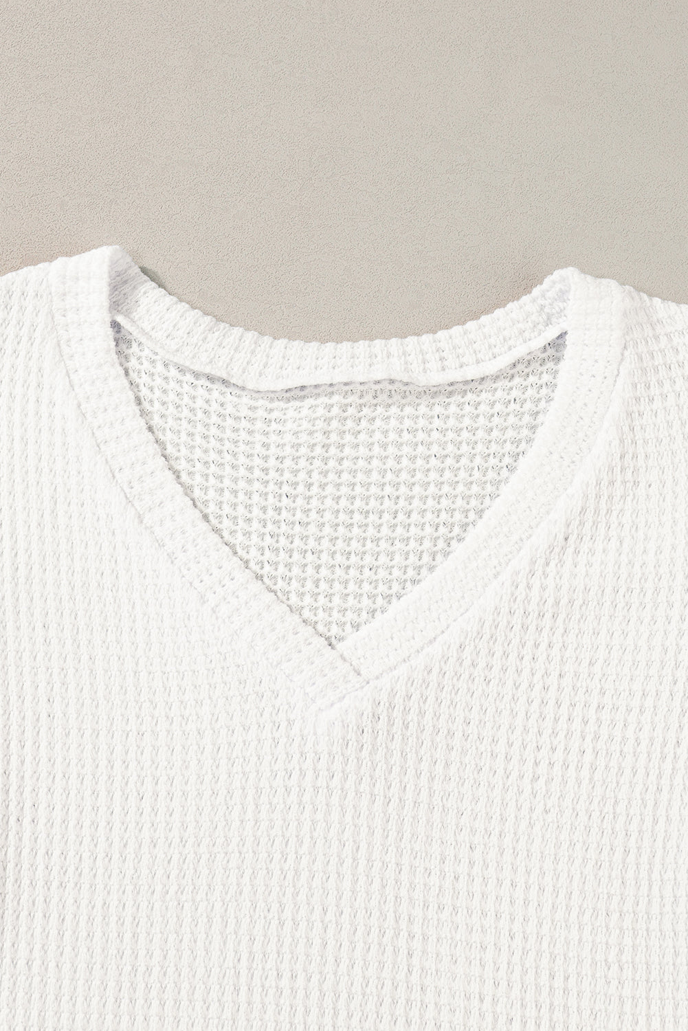 Camel V Neck Petal Sleeve Waffle Knit T-Shirt