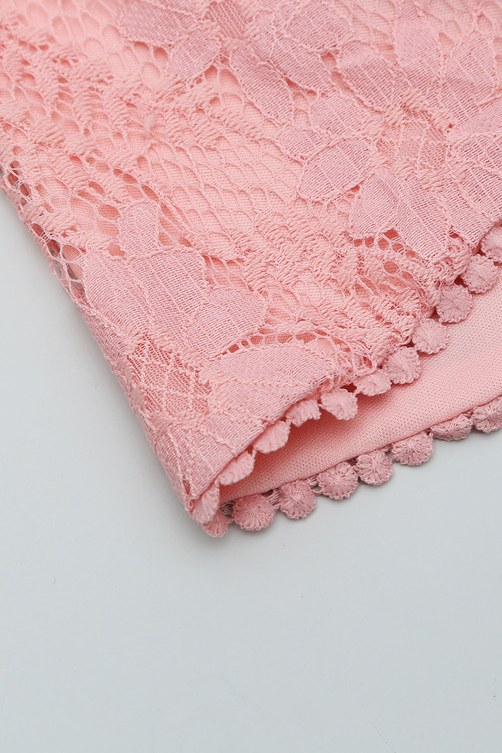 Pink Flutter Sleeve Wrap V Neck Floral Lace Short Dress