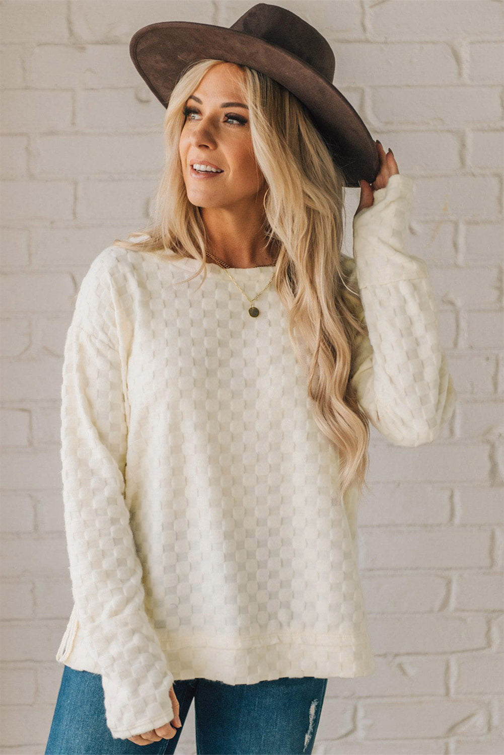 Black Solid Textured Thumbhole Sleeve Top