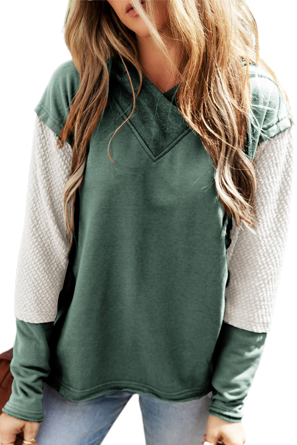 Parchment Contrast Sleeves Patchwork Colorblock Hoodie