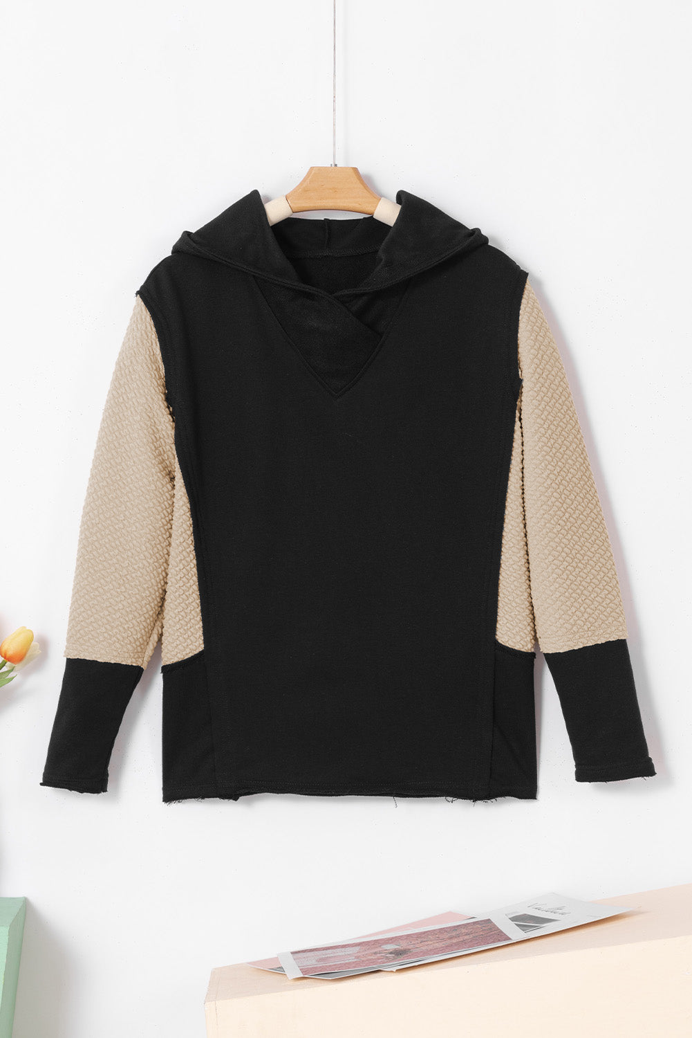 Parchment Contrast Sleeves Patchwork Colorblock Hoodie
