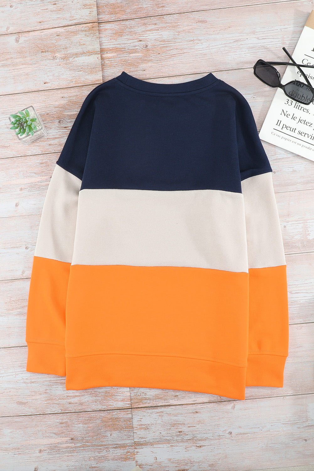Colorblock Orange Contrast Stitching Sweatshirt with Slits