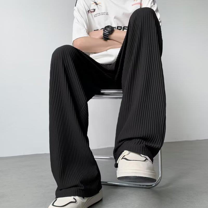 Men's Summer Pleated Texture Ice Silk Wide-leg Pants