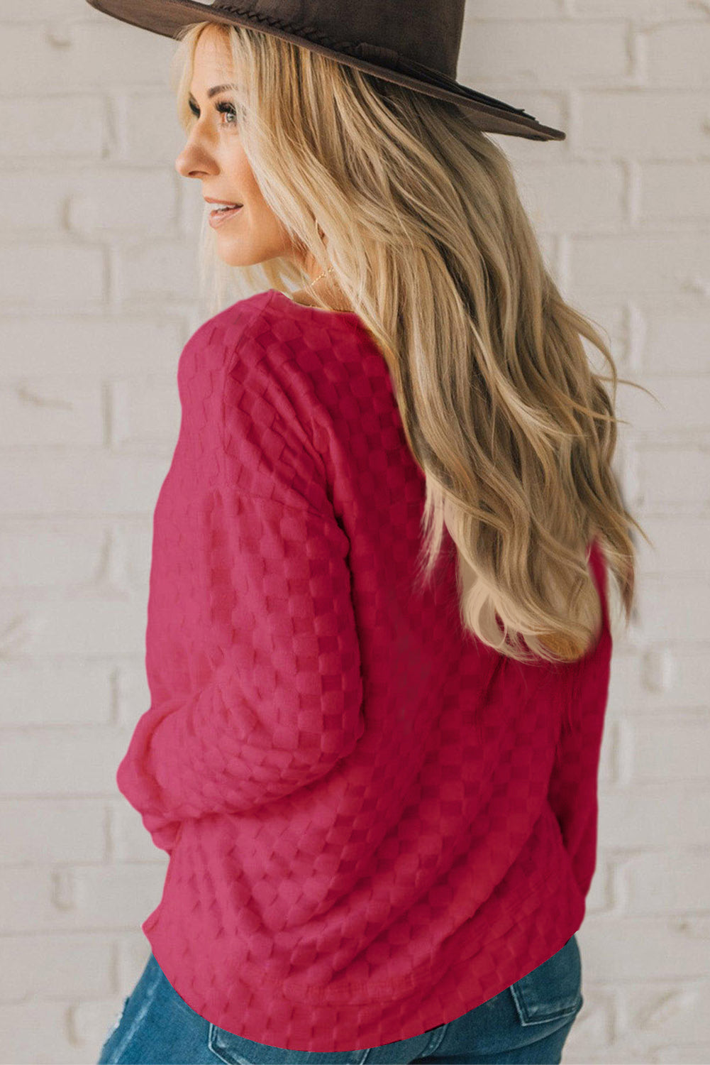 Black Solid Textured Thumbhole Sleeve Top