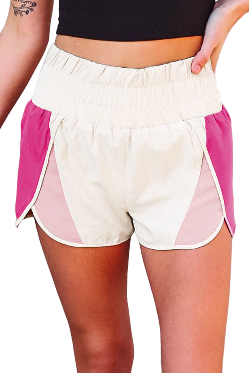 Apricot Color Block Split High Waist Shorts