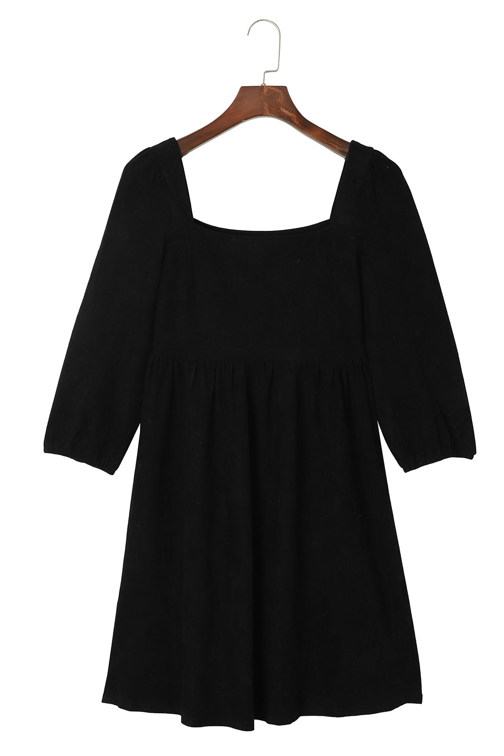 Jungle Green Suede Square Neck Puff Sleeve Dress