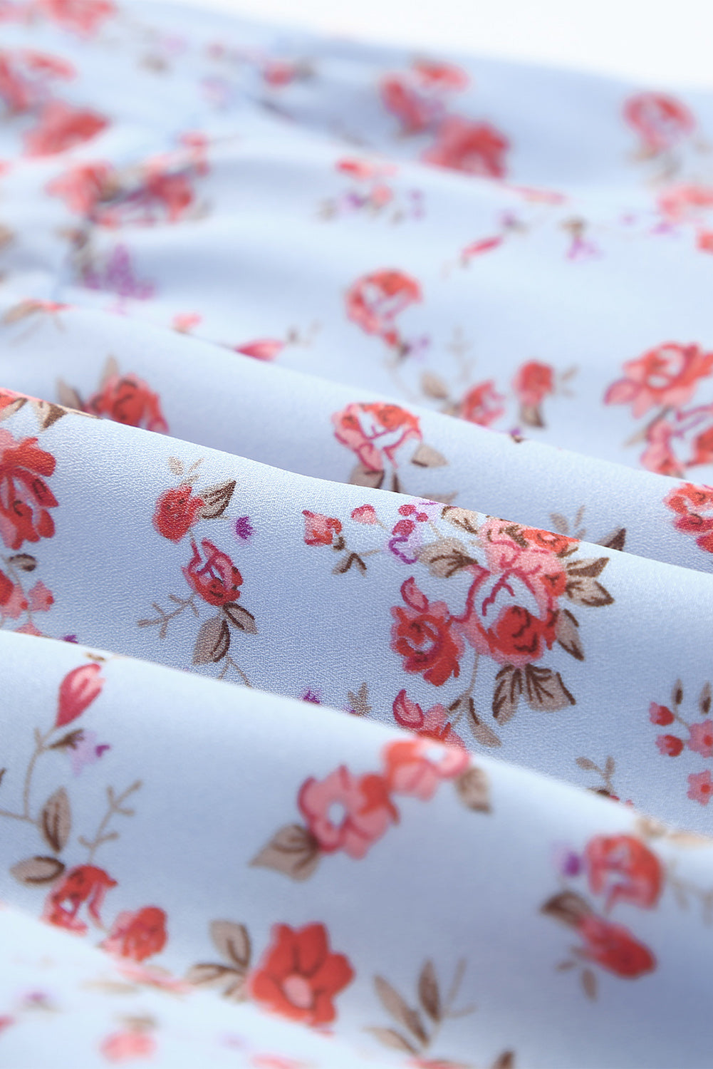 Blue V Neck Lantern Sleeves Floral Tunic Dress
