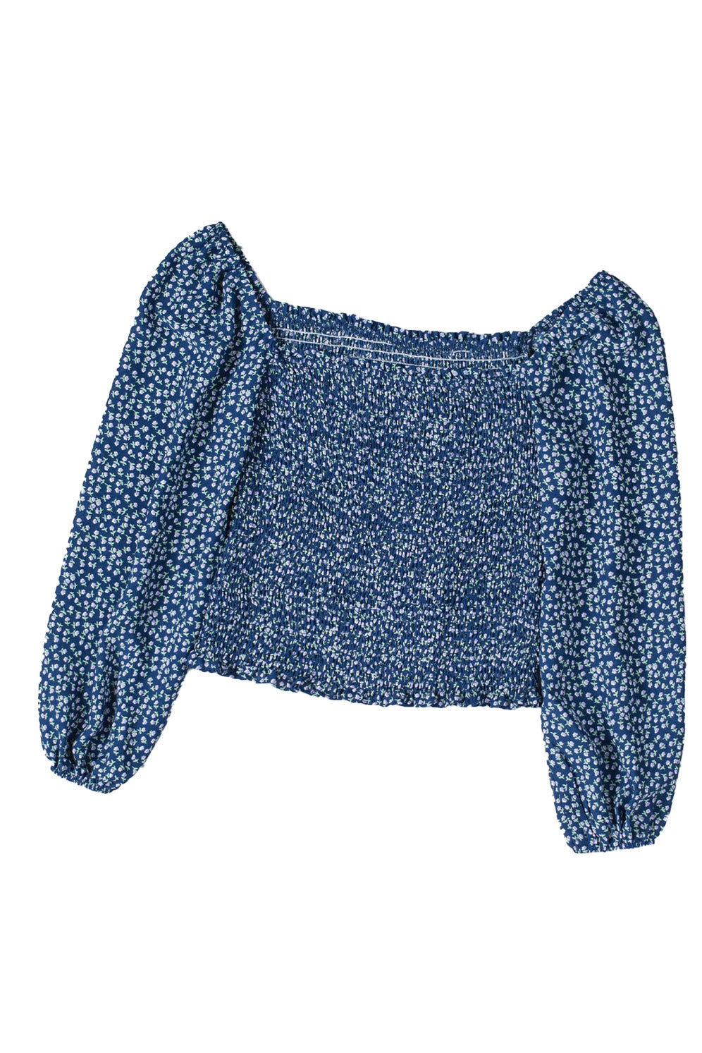 Green Square Neck Puff Sleeve Floral Smocked Top