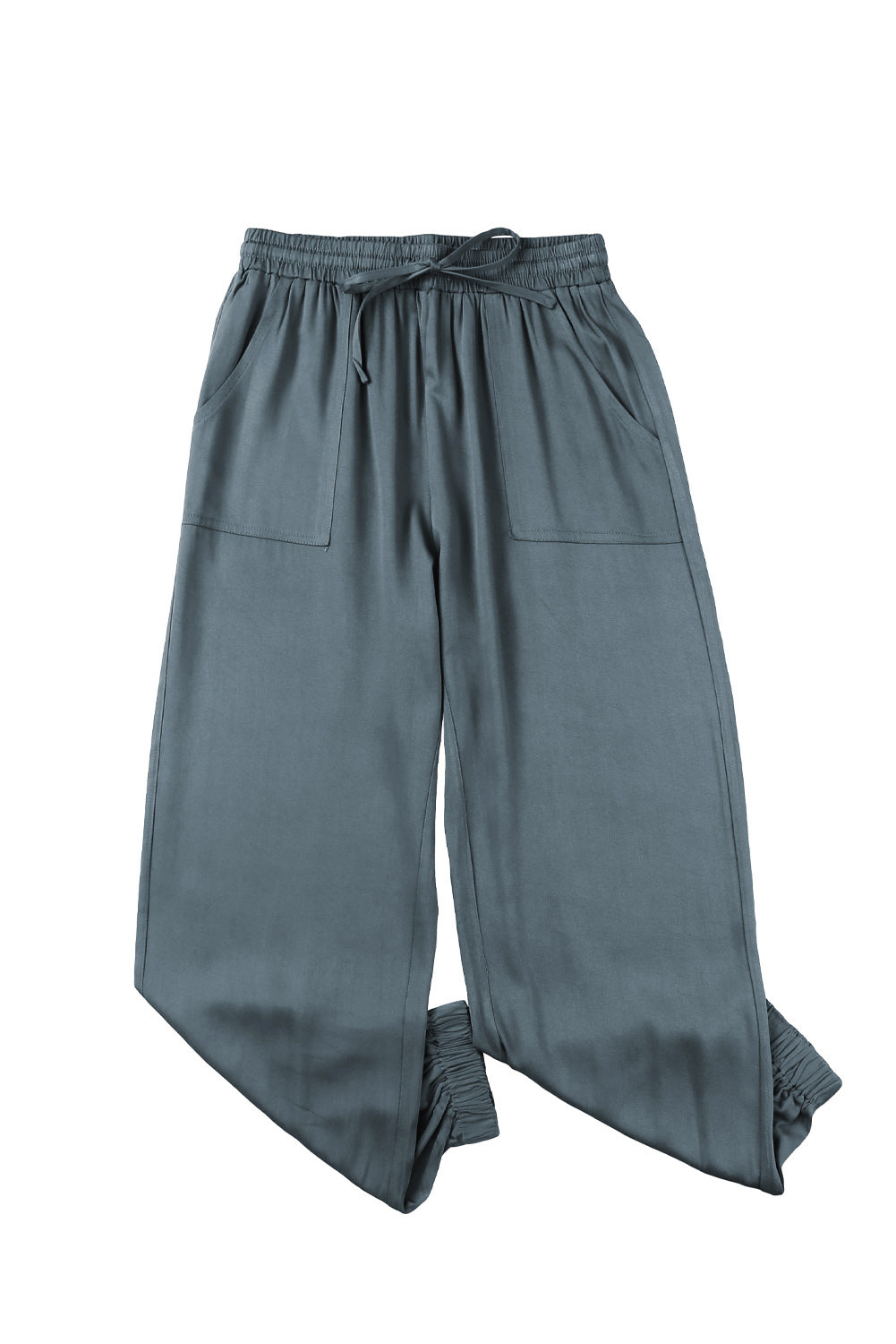 Gray Drawstring Elastic Waist Pull-on Casual Pants with Pockets