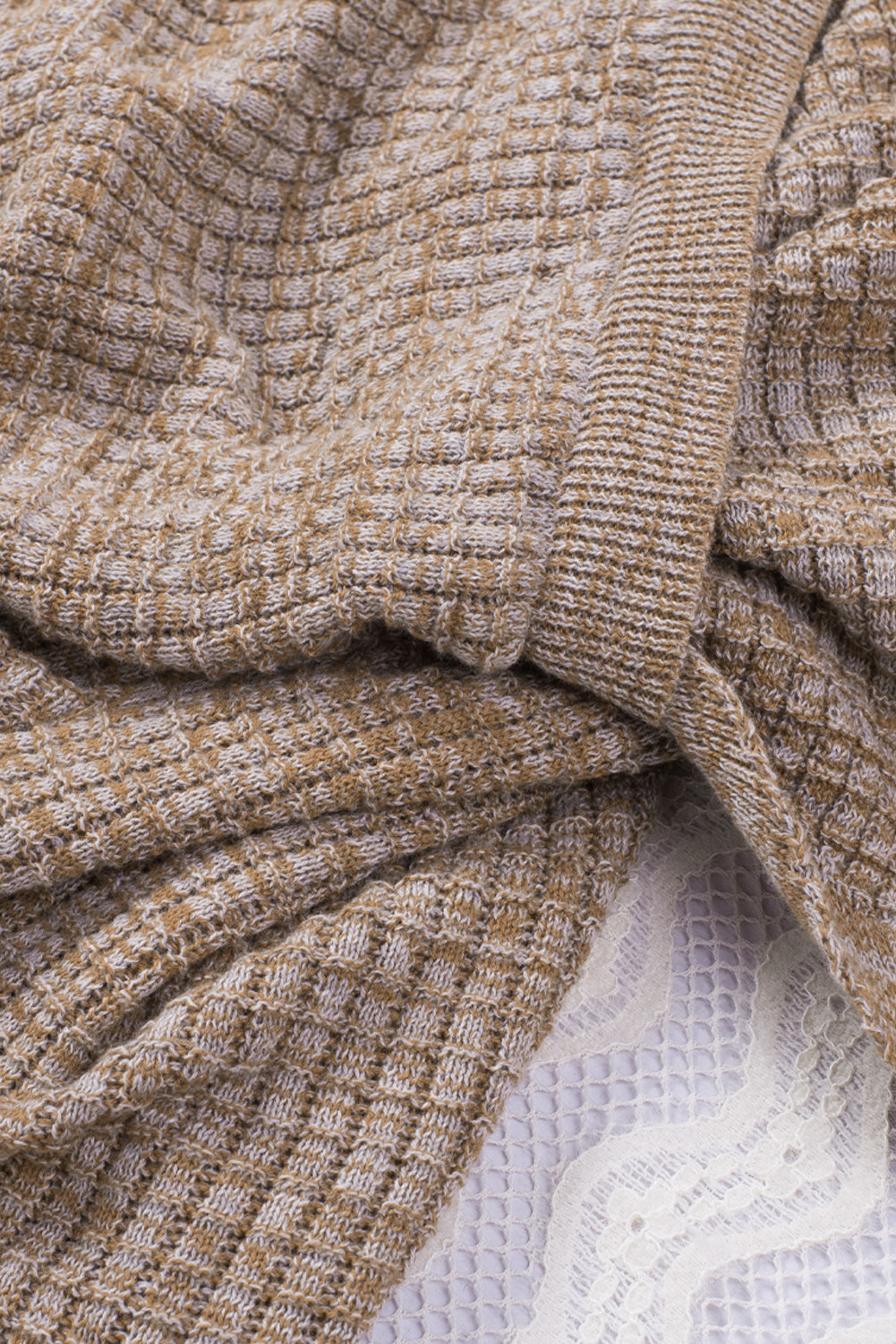 Gray Black/Pink/Gray/Khaki/Apricot Wrap V Neck Waffle Sweater