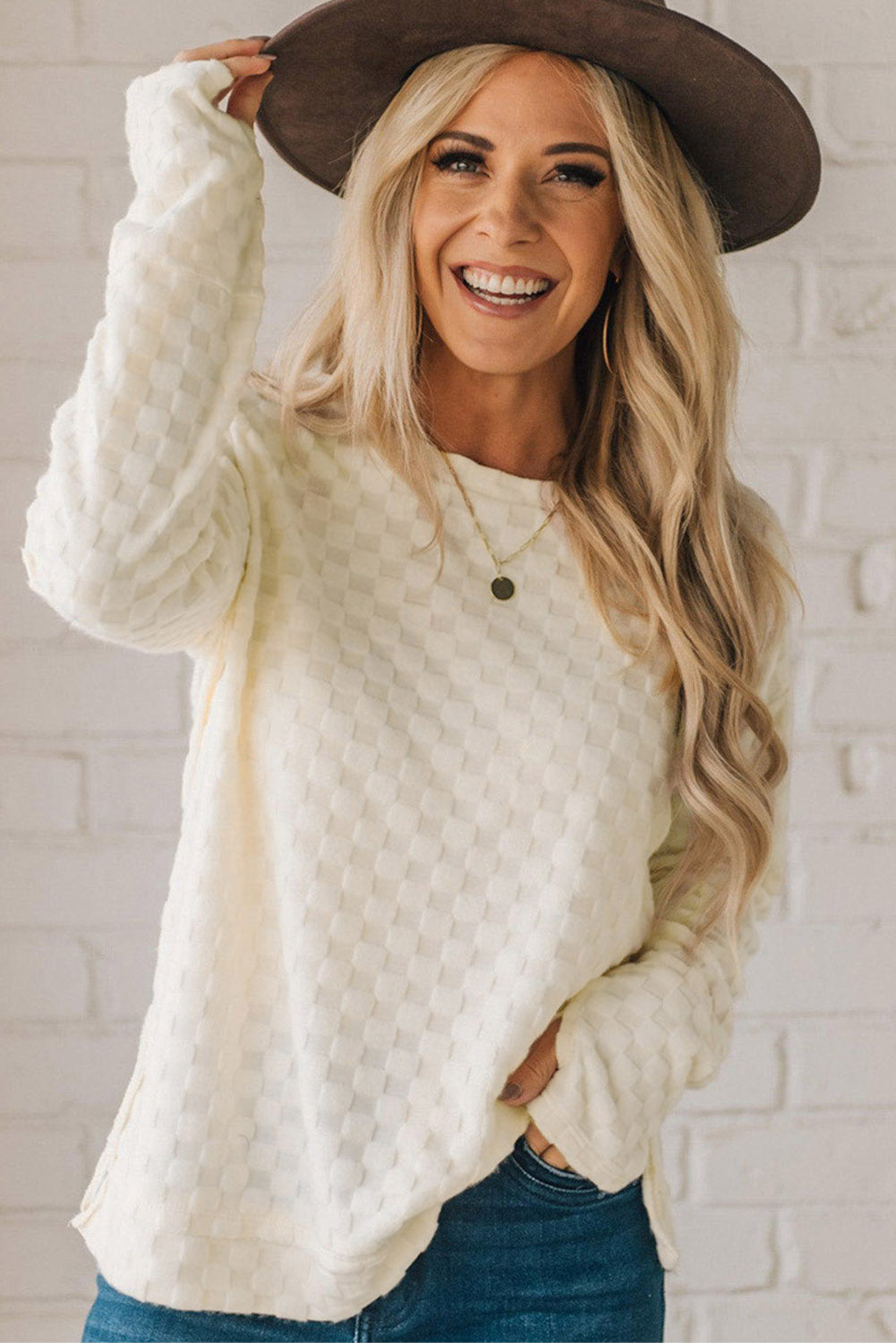 Black Solid Textured Thumbhole Sleeve Top