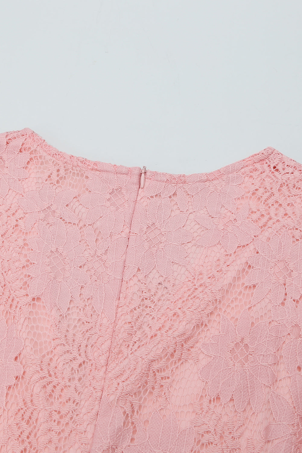 Pink Flutter Sleeve Wrap V Neck Floral Lace Short Dress