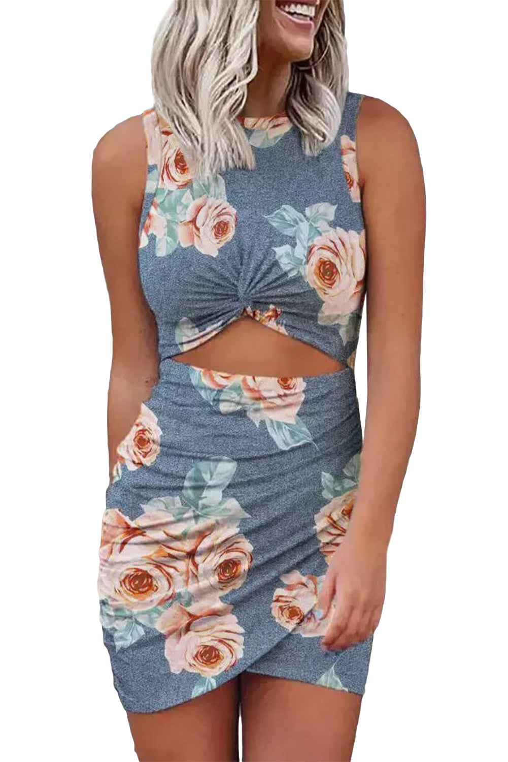 Multicolor Tie-dye Print Hollow Out Twist Bodycon Mini Dress