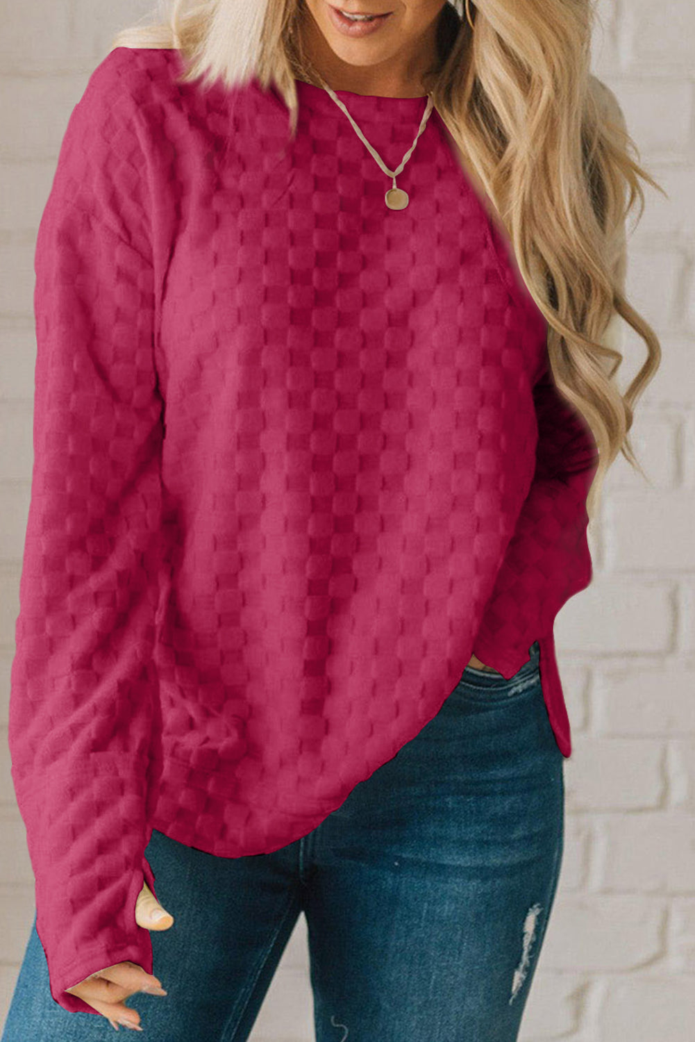 Black Solid Textured Thumbhole Sleeve Top