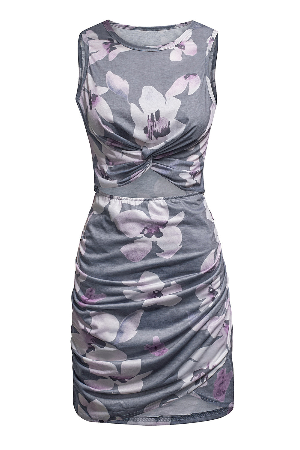 Multicolor Tie-dye Print Hollow Out Twist Bodycon Mini Dress