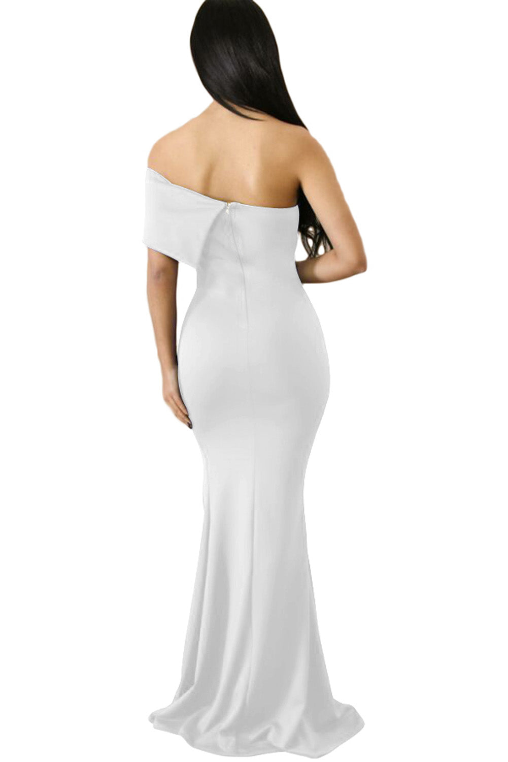 Red Off The Shoulder One Sleeve Slit Maxi Party Prom Dress