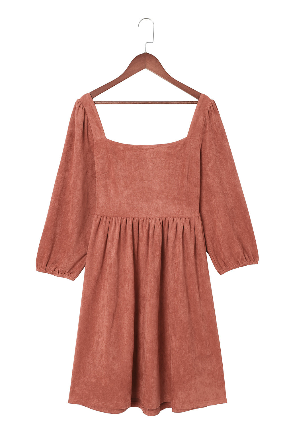Jungle Green Suede Square Neck Puff Sleeve Dress