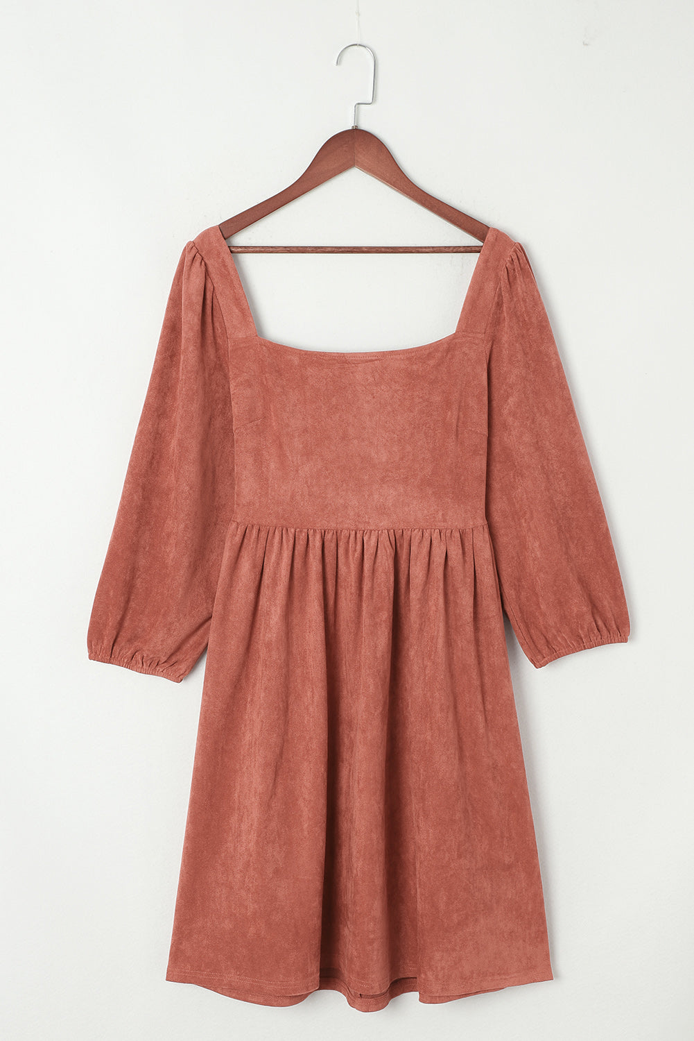 Jungle Green Suede Square Neck Puff Sleeve Dress