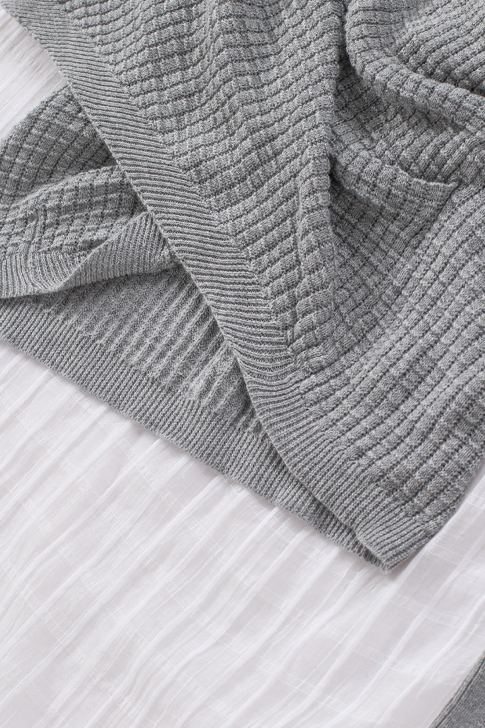 Gray Black/Pink/Gray/Khaki/Apricot Wrap V Neck Waffle Sweater