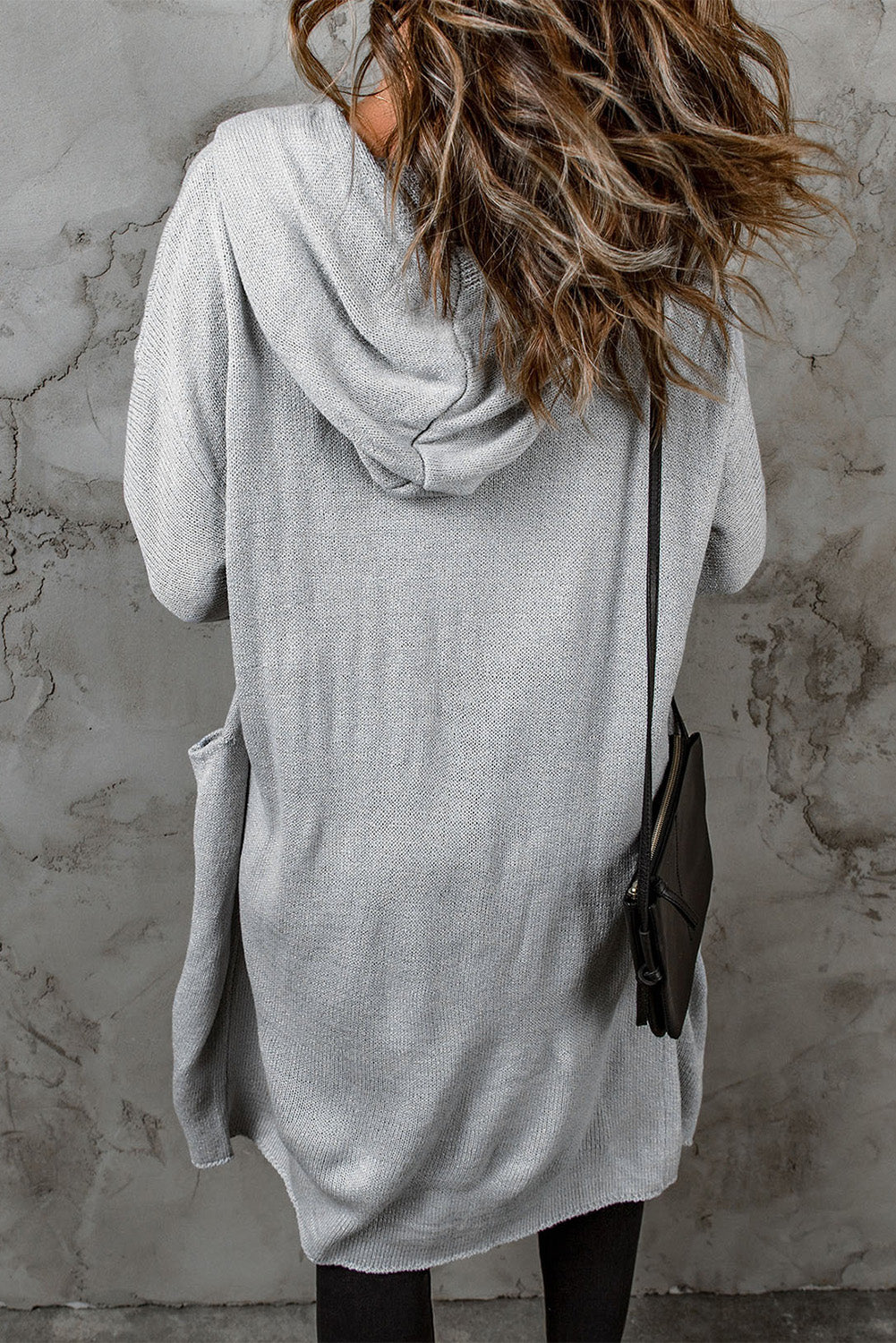 Brown Black/Gray/Brown Open Front Hooded Sweater Cardigan