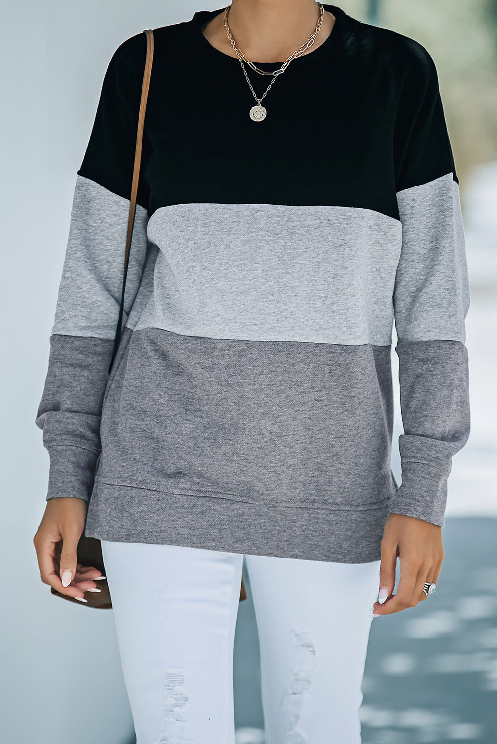 Colorblock Orange Contrast Stitching Sweatshirt with Slits