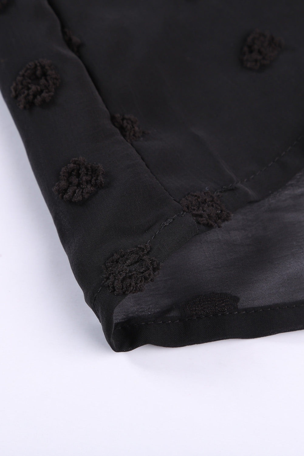 Green Ruffled Split Neck Lace Hollow Out Puff Sleeve Polka Dot Blouse