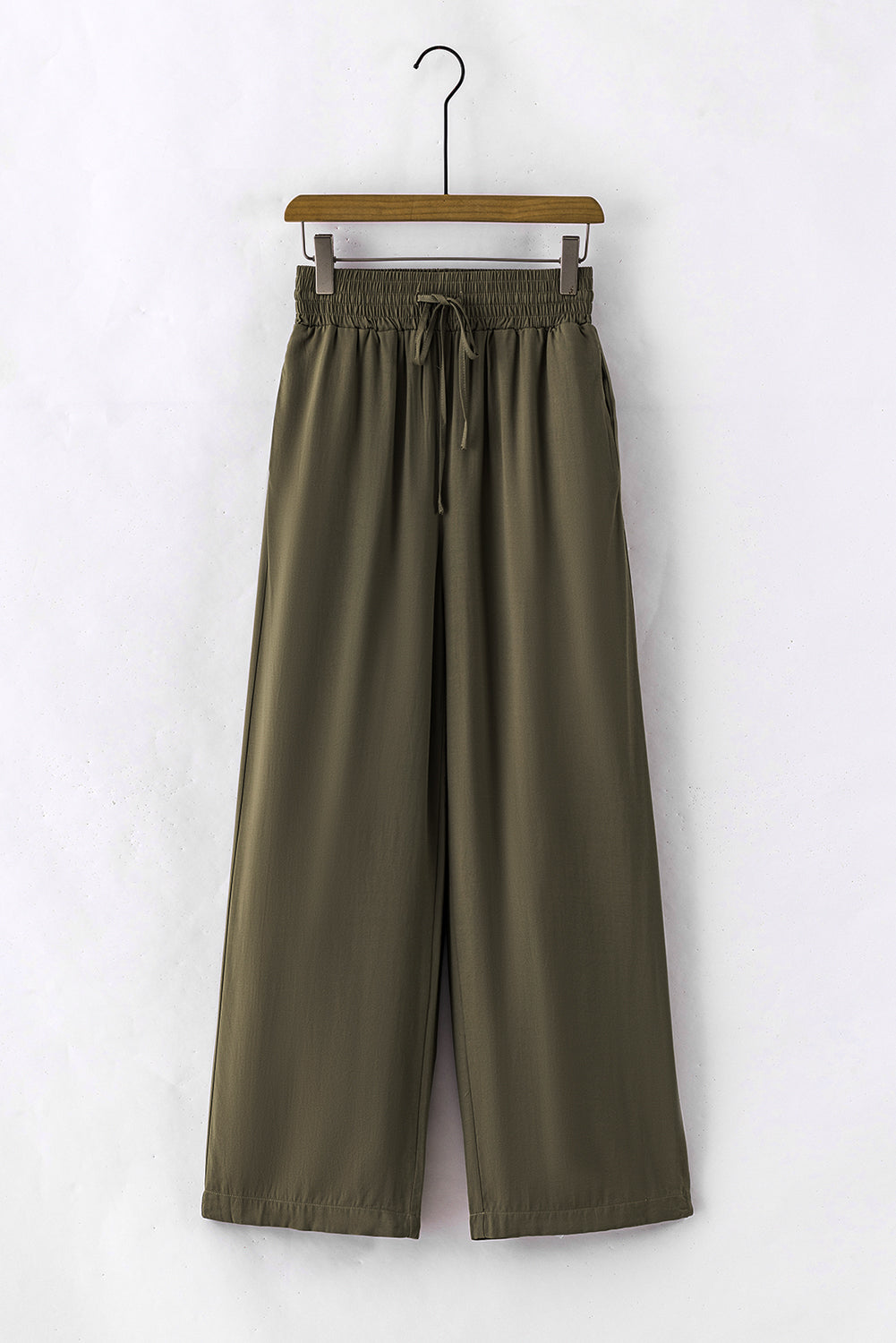 Blue Drawstring Elastic Waist Casual Wide Leg Pants
