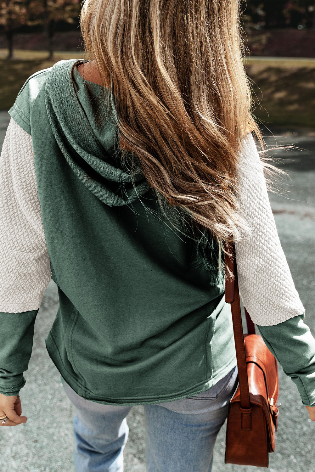 Parchment Contrast Sleeves Patchwork Colorblock Hoodie
