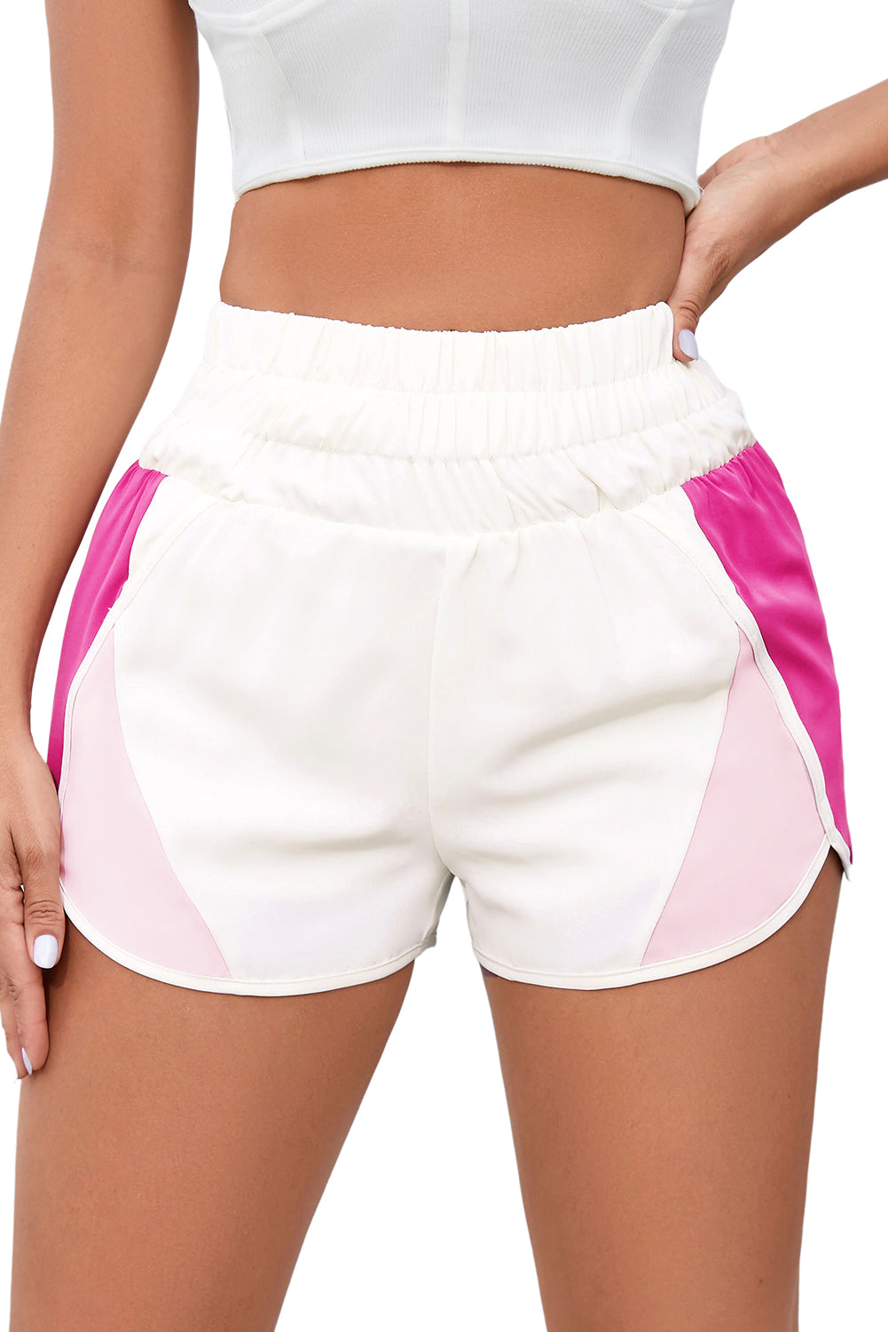 Apricot Color Block Split High Waist Shorts