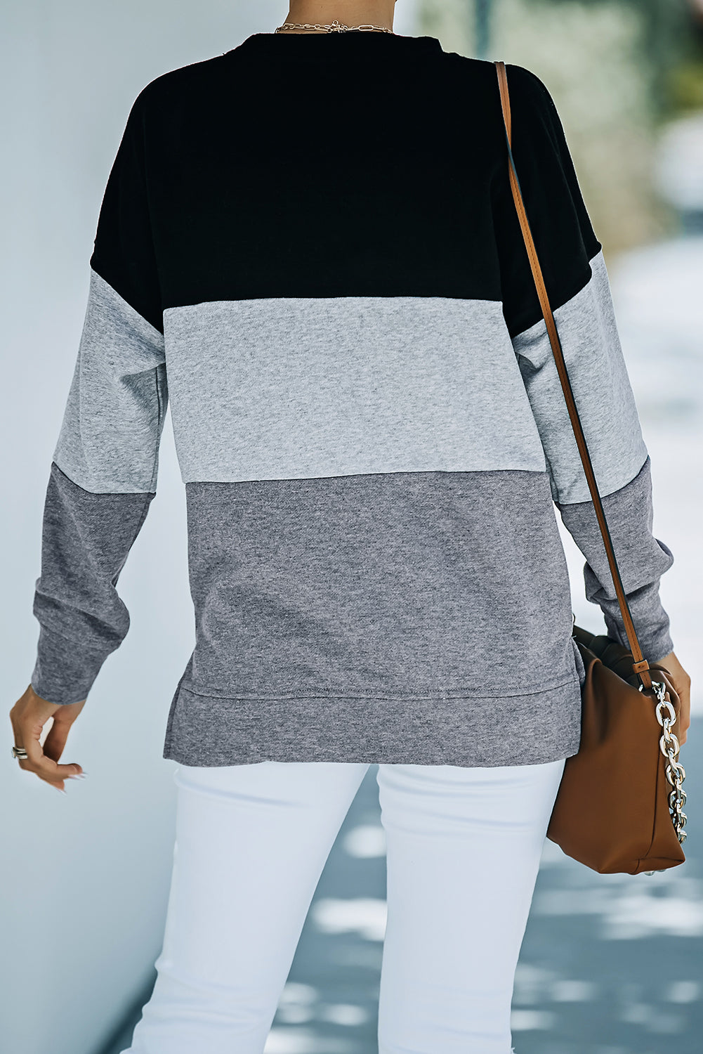 Colorblock Orange Contrast Stitching Sweatshirt with Slits