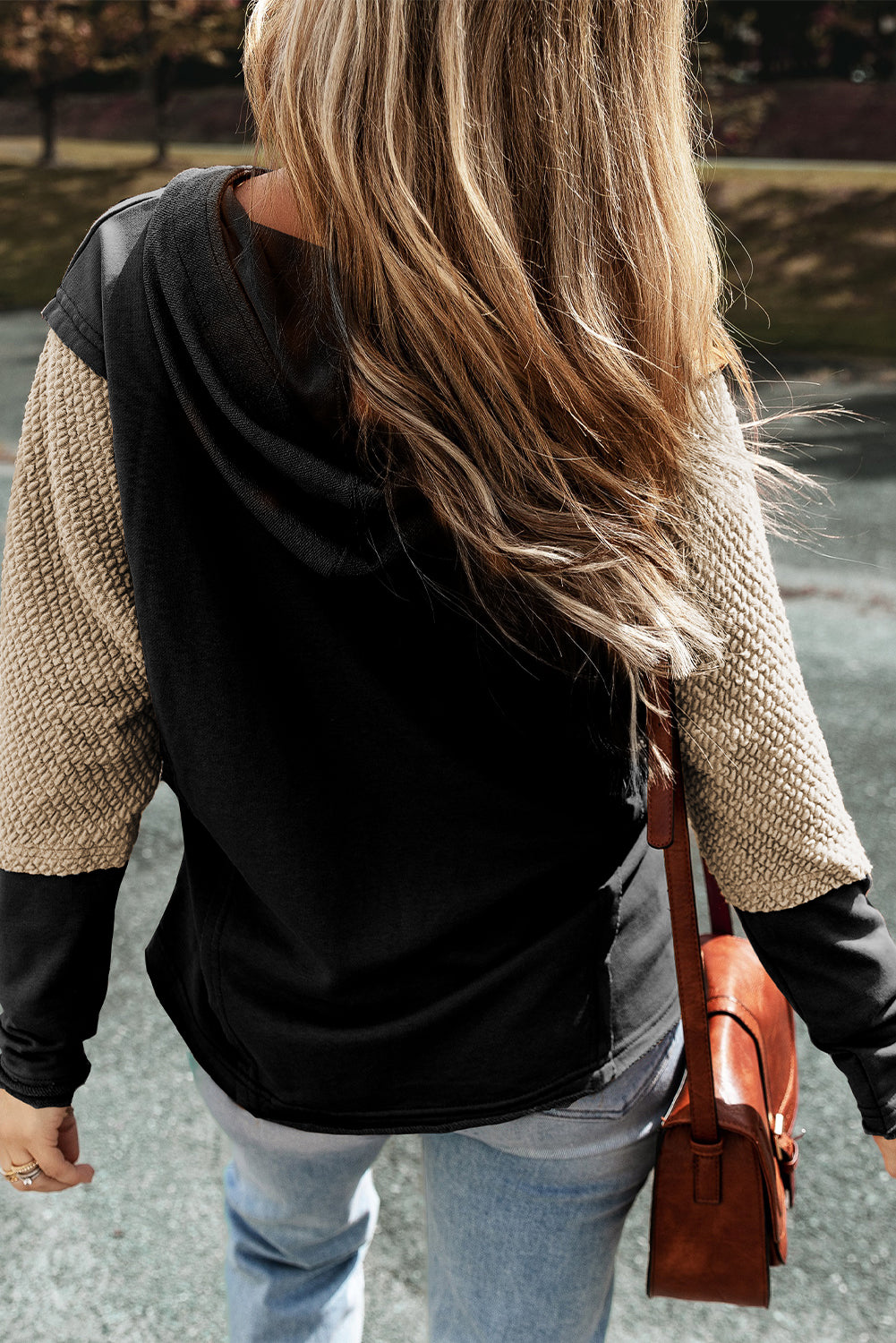 Parchment Contrast Sleeves Patchwork Colorblock Hoodie