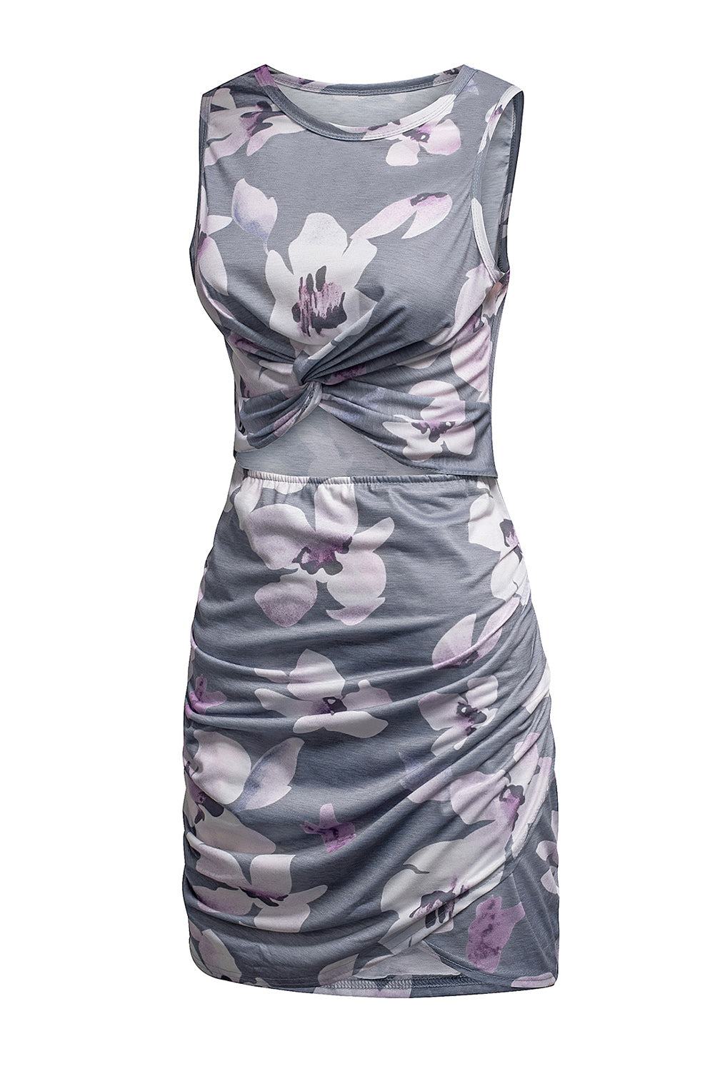 Multicolor Tie-dye Print Hollow Out Twist Bodycon Mini Dress