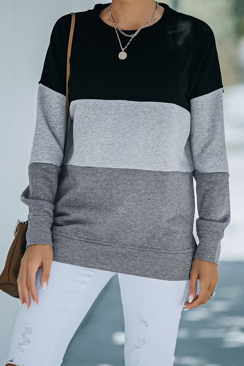 Colorblock Orange Contrast Stitching Sweatshirt with Slits