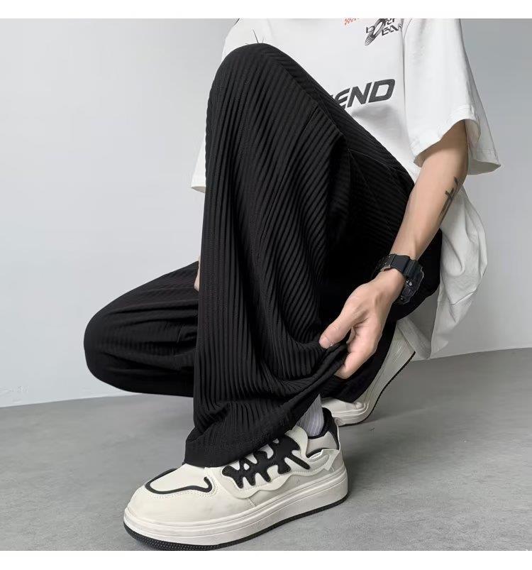 Men's Summer Pleated Texture Ice Silk Wide-leg Pants
