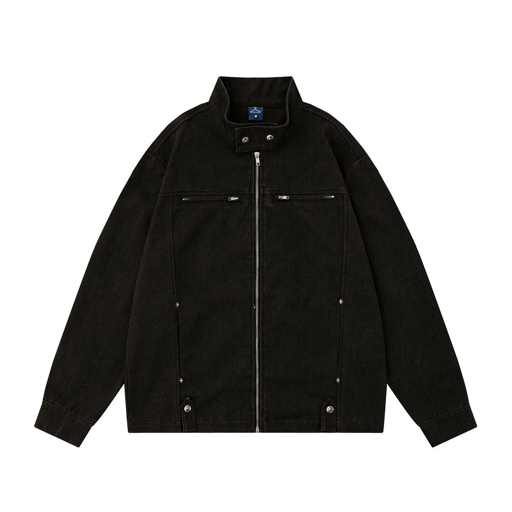 Stand Collar Zipper Jacket Men's Loose Spring And Autumn Sleeve Zipper Workwear