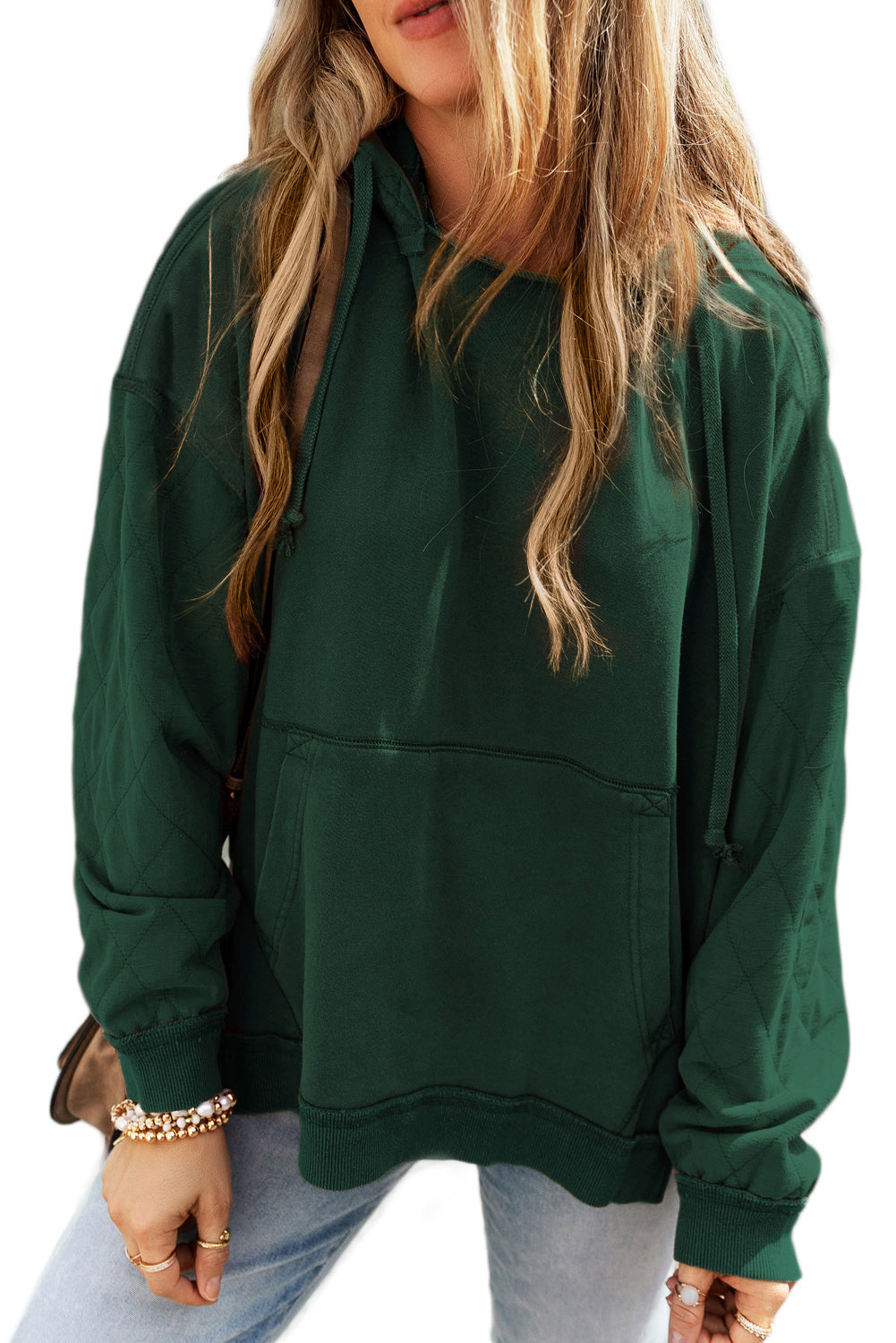Parchment Quilted Patchwork Exposed Seam Hoodie