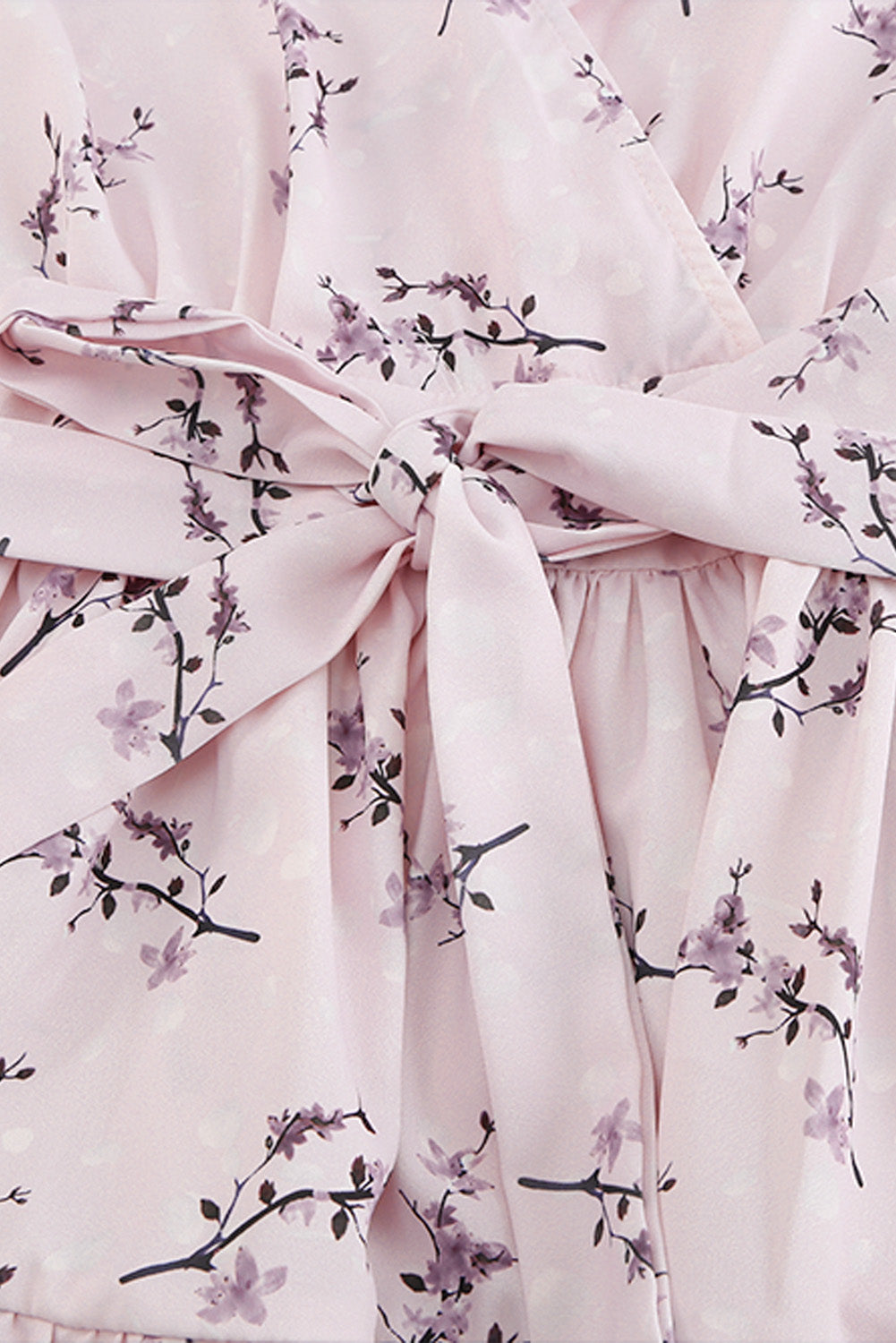 Pink Floral Print Ruffle Hemline Wrap Mini Dress