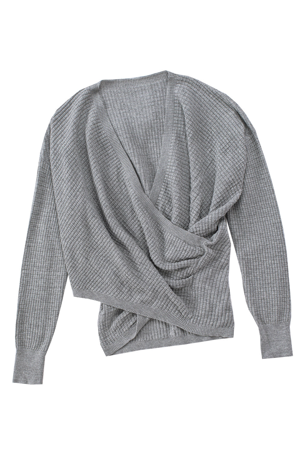 Gray Black/Pink/Gray/Khaki/Apricot Wrap V Neck Waffle Sweater