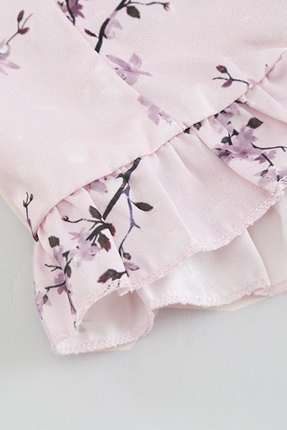 Pink Floral Print Ruffle Hemline Wrap Mini Dress