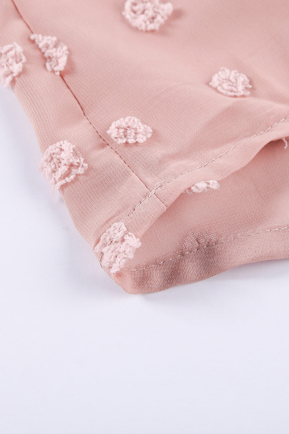 Green Ruffled Split Neck Lace Hollow Out Puff Sleeve Polka Dot Blouse